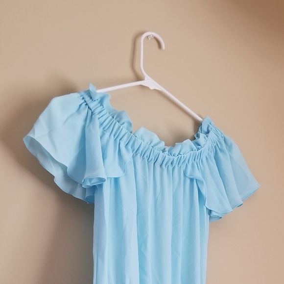 Light blue off shoulder romper short - Picture 6 of 6